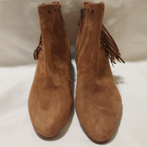 Sam Edelman Rudie Tan Suede Fringed Studded Side Zip Western Ankle Bootie NWOB - Picture 4 of 10